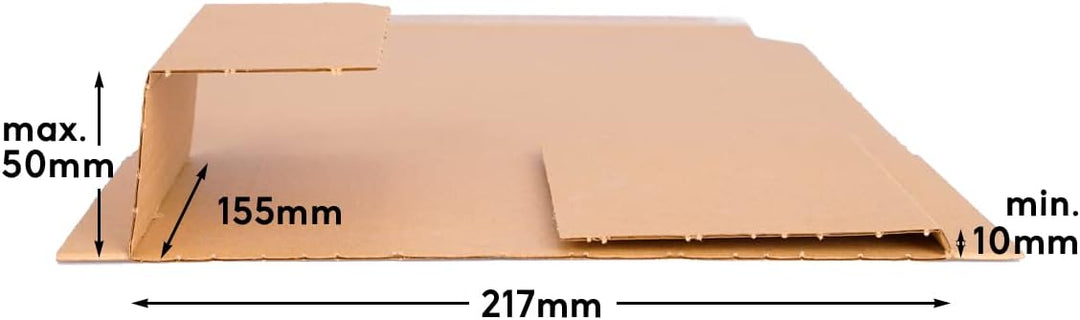 400 Buchverpackungen selbstklebend in Braun 217 x 155 x 10-50 mm braun Kartonagen BV-1 Wickelverpack