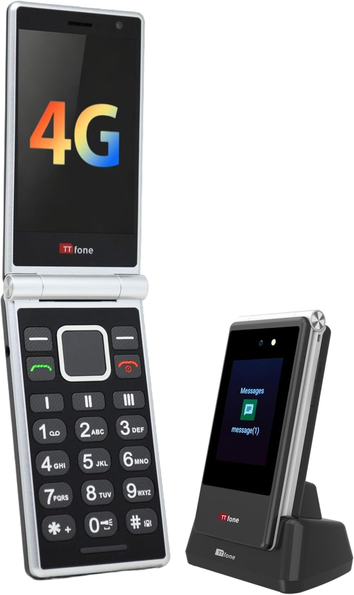 TTfone TT990 4G Flip Phone mit Android 14 (De-Googled), WhatsApp, 3,5 Zoll Touchscreen, SOS-Taste, g