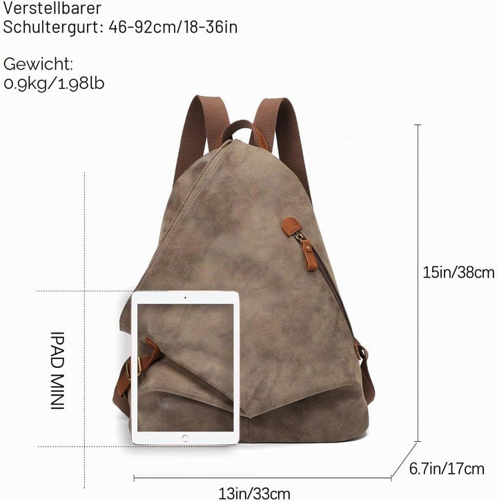 Retro Segeltuch Rucksack PU Vintage Rucksäcke PU Leder Daypack Reisetasche Schulterrucksack für Herr