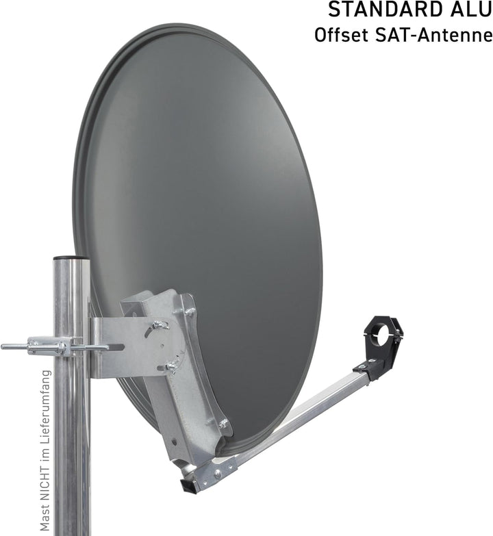 GALLUN Offset-Parabolantenne ALU 60 cm anthrazit – SAT Spiegel mit 35,15 dB Gewinn, Reflektorhalteru