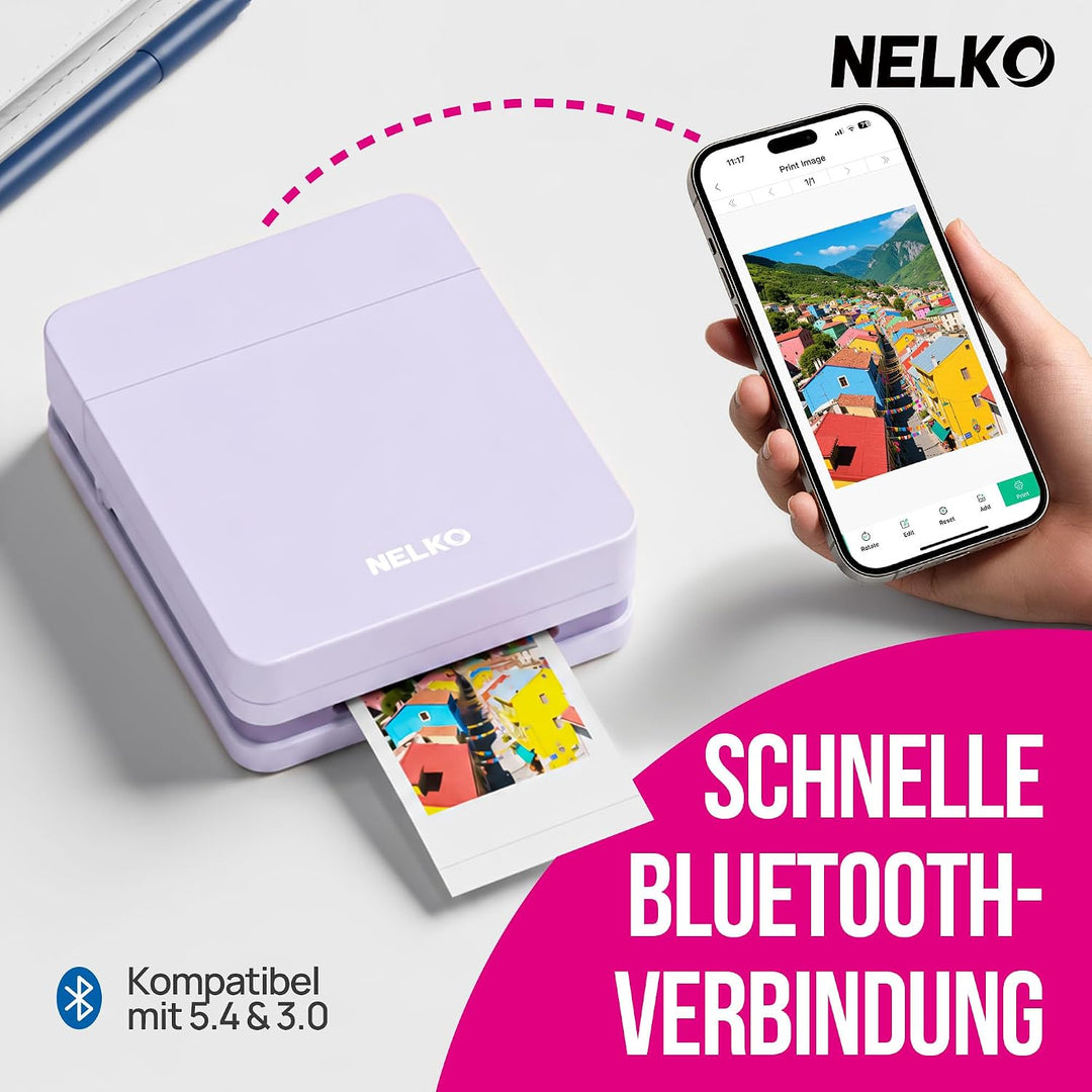 Nelko Fotodrucker für Smartphone, PP01 Mini Fotodrucker, 20 Blatt, Voilett Voilett 1 Fotodrucker+20