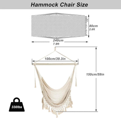 Hängesessel Hängestuhl Aus Weichem Baumwollseil Mit Hochbelastbarer Metallstange,Geeignet Indoor Out