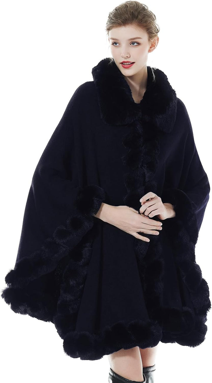 BEAUTELICATE Kunstpelz Poncho Cape Strick Damen Winter Kunstfell Stola Schal Cape Cardigan Warm mit
