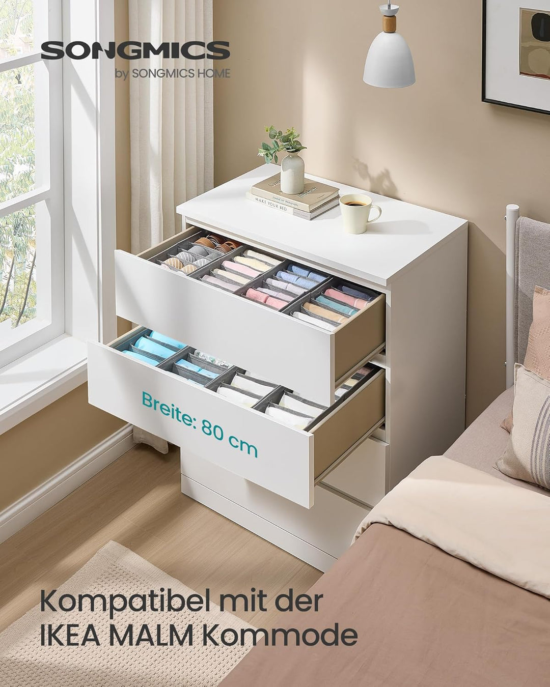 SONGMICS Unterwäsche-Organizer 4er Set, Schubladen-Organizer für IKEA HEMNES und MALM Kommoden, mit