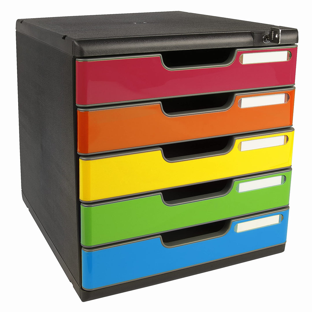 EXACOMPTA Modulo Ordnungsmodul mit 5 Schubladen, abschliessbar, Masse: 28,8 x 32 x 35 cm, Schwarz/Ha