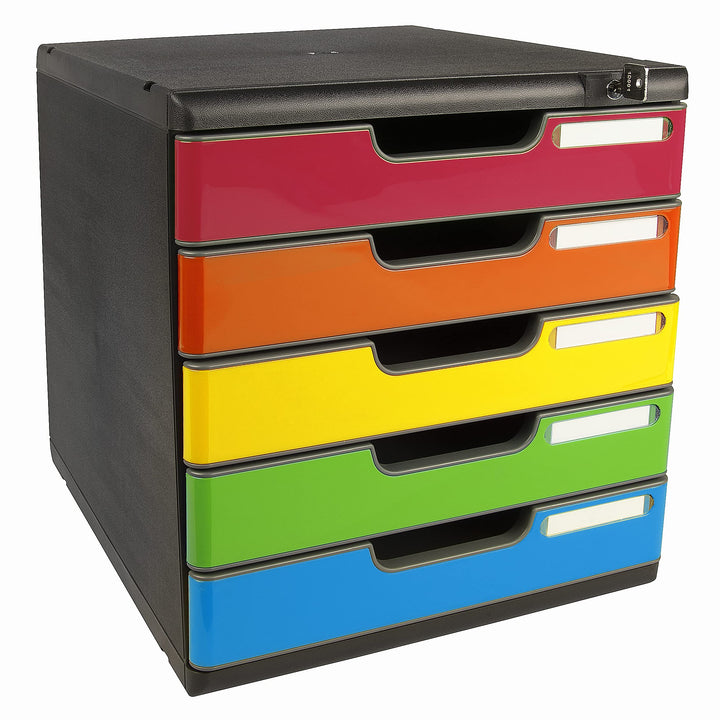 EXACOMPTA Modulo Ordnungsmodul mit 5 Schubladen, abschliessbar, Masse: 28,8 x 32 x 35 cm, Schwarz/Ha