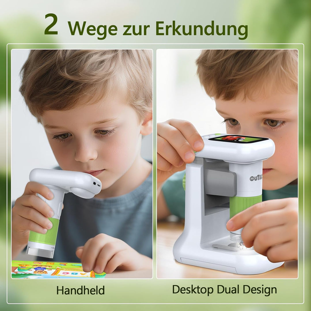 Tragbares Mikroskop für Kinder mit Ständer,50X-1000X 2.0 IPS-Bildschirm Digitales Mikroskop mit 8 LE