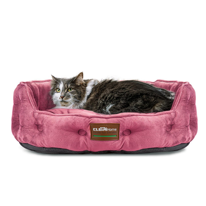ClevaHome Rundes Katzenbett &amp; Hundebett für Kleine Haustiere bis 7kg – Waschbares Weiches Haustierbe