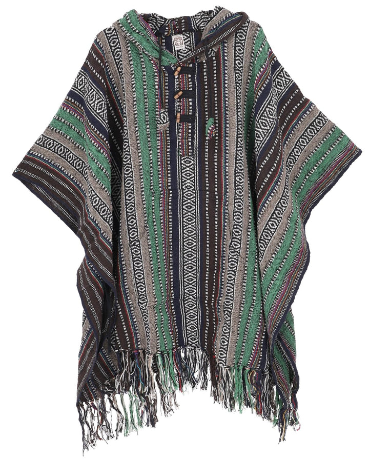 GURU SHOP Poncho Hippie Chic, Ethno Poncho, Andenponcho, Herren/Damen, Blau, Baumwolle, Size:One Siz