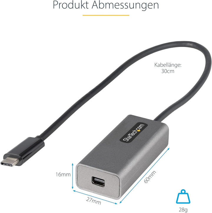 StarTech.com USB C auf Mini DisplayPort Adapter, 4K 60Hz USB Typ-C auf Mini DP Monitor Video Konvert
