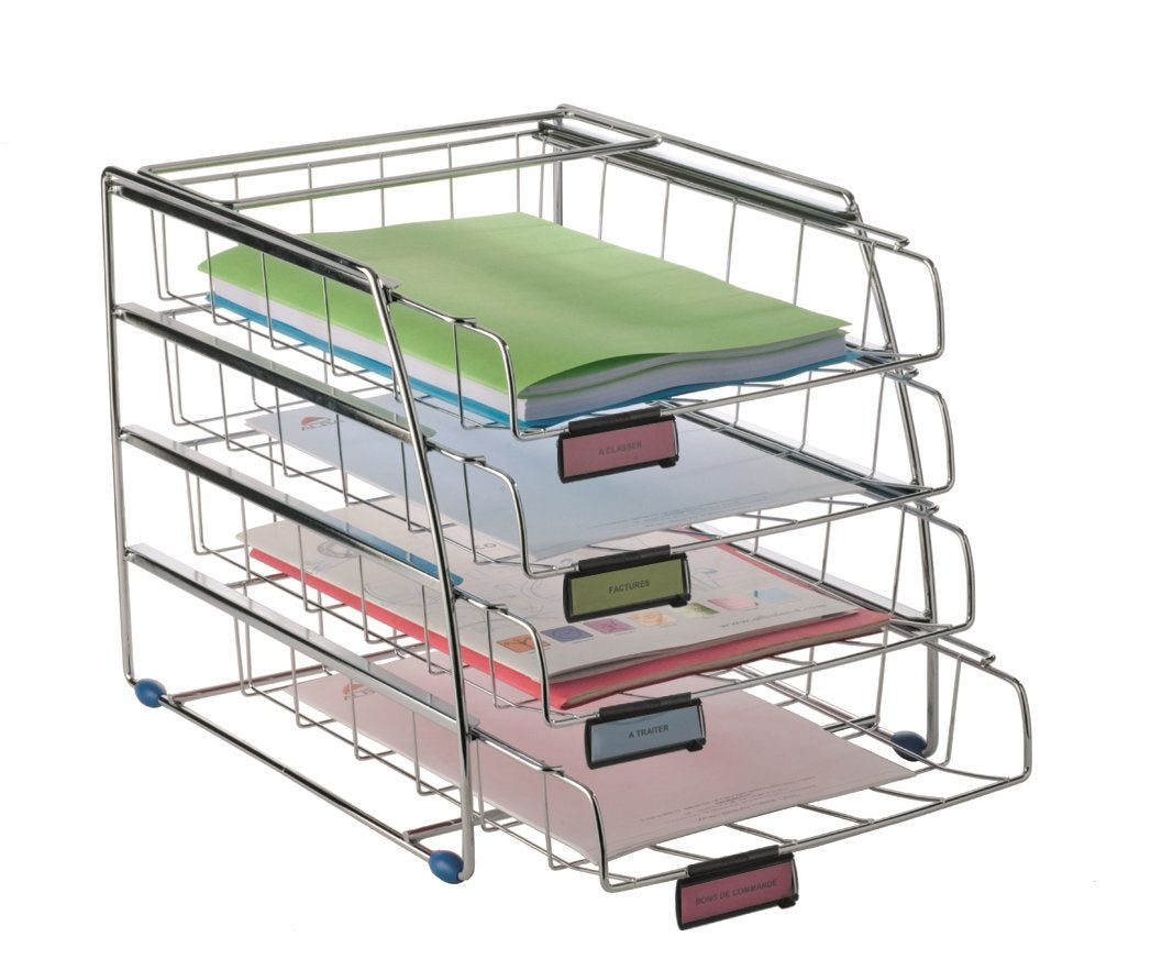 Alba Schreibtischset (Draht 4 Ablagen Frontladung 4 Etikettenhalter W310xT380xH310mm) chrom 4 x A4 H