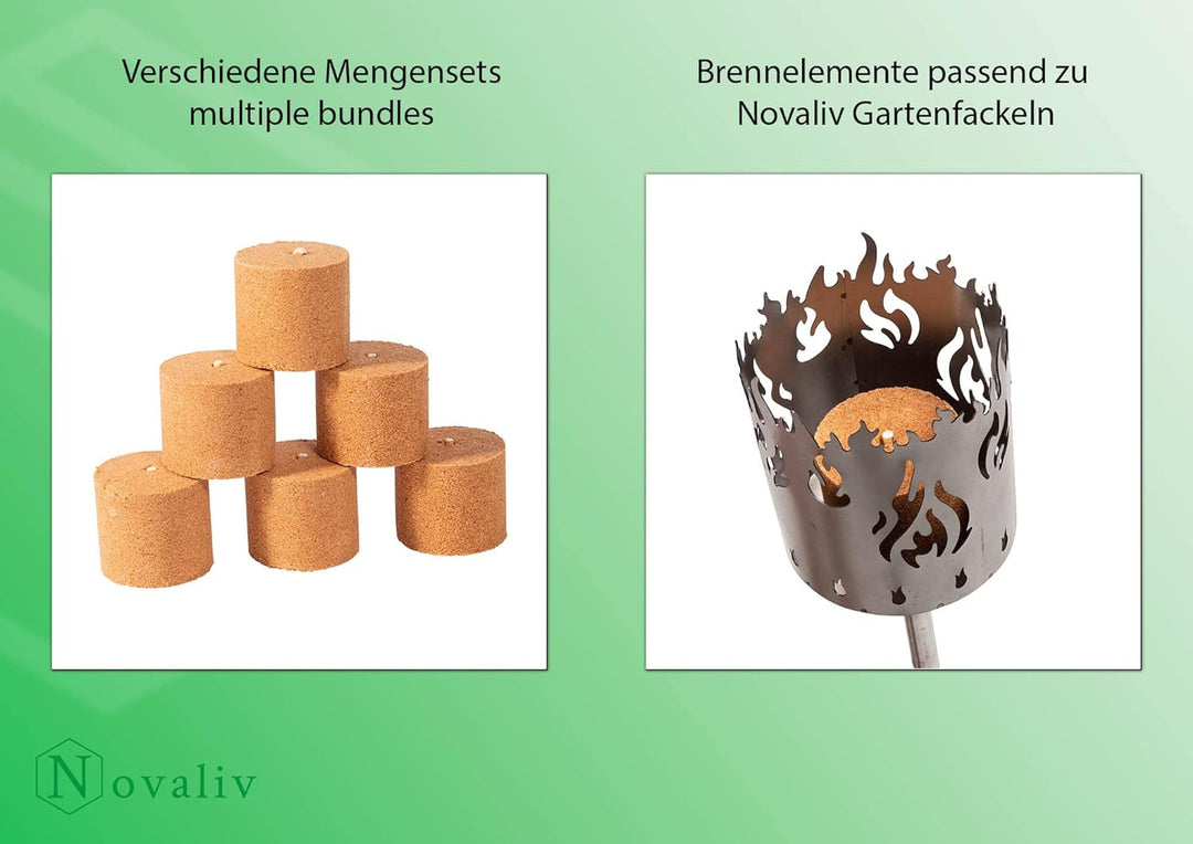 Novaliv 6X Holzspäne Brennelemente für Gartenfackel Wachsrollen für Gartenfackeln - Flackernder Feue