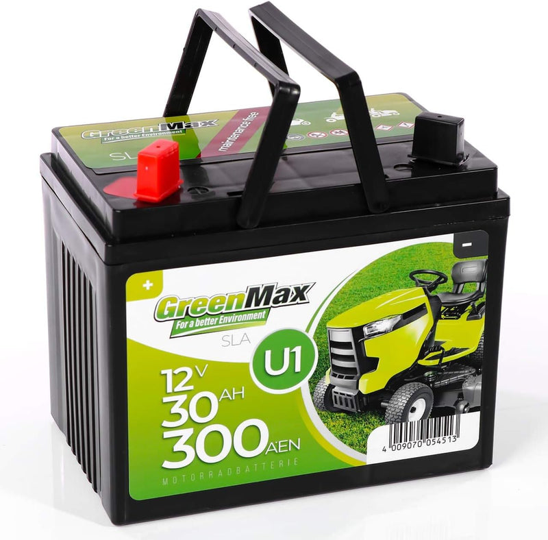 GreenMax U1 Garden Power Rasentraktor-Batterie 12V 30Ah 300A Starterbatterie für Aufsitzmäher wartun