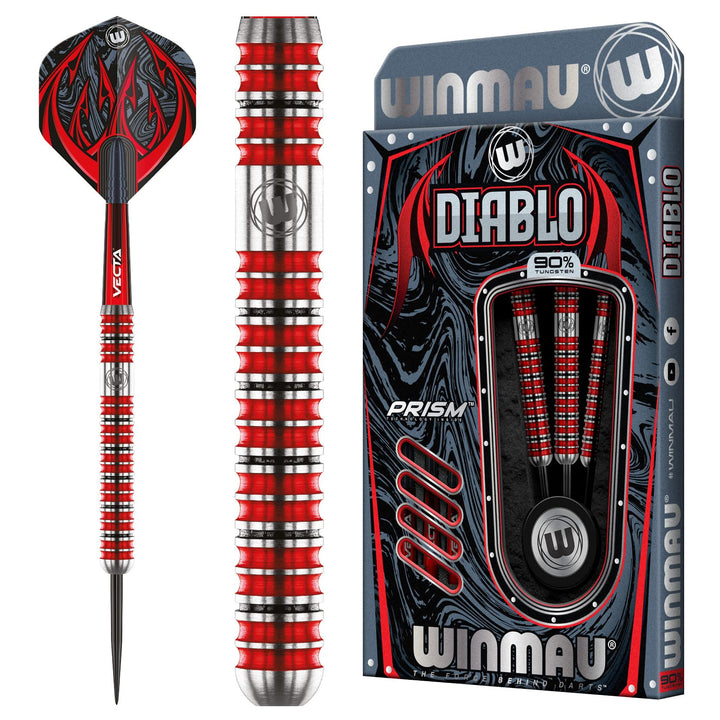 WINMAU Diablo Profi Stahlspitze Wolfram Dartpfeile mit Flüge und Stiele (Wellen) 25g Parallel, 25g P