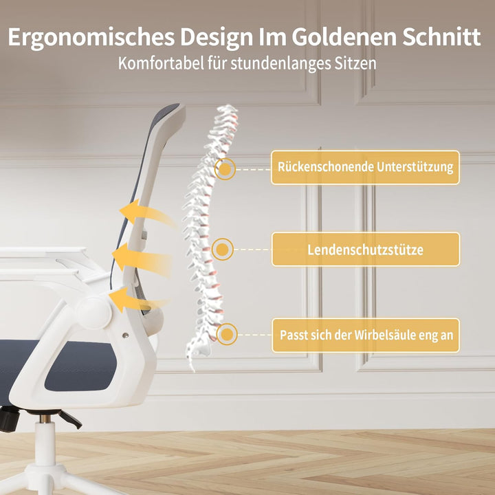 naspaluro Bürostuhl mit Hochklappbare Armlehnen, Schreibtischstuhl Ergonomisch, Drehstuhl mit Netzbe