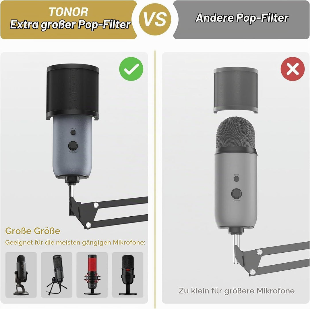 TONOR Mikrofonarm hoher Kompatibilität, Boom Arm, Mikrofon Ständer, einstellbarer Microphone Stand m