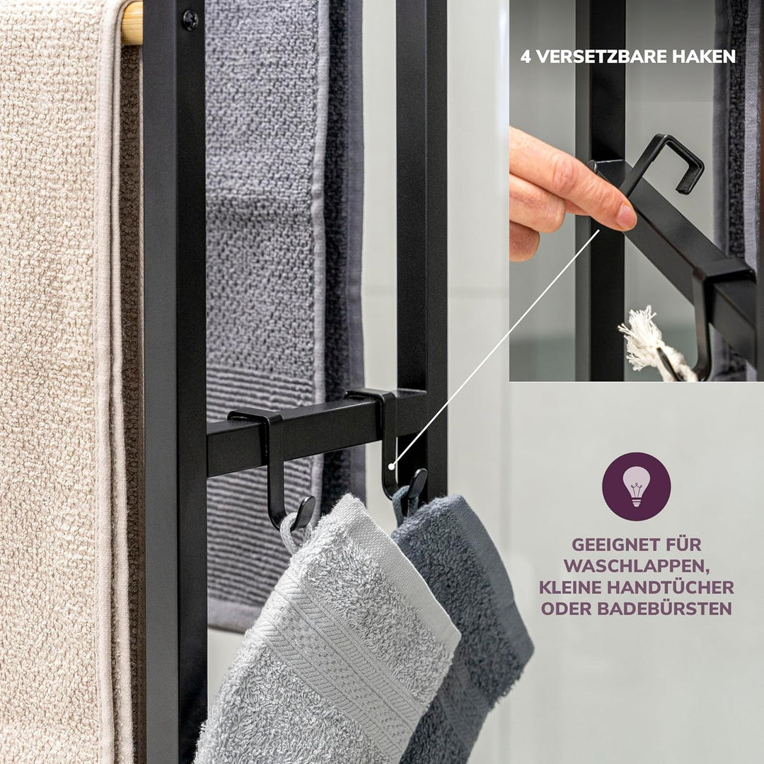 eluno Stand-Handtuchhalter aus Metall mit Bambus, extra grosser freistehender Handtuchständer für gr