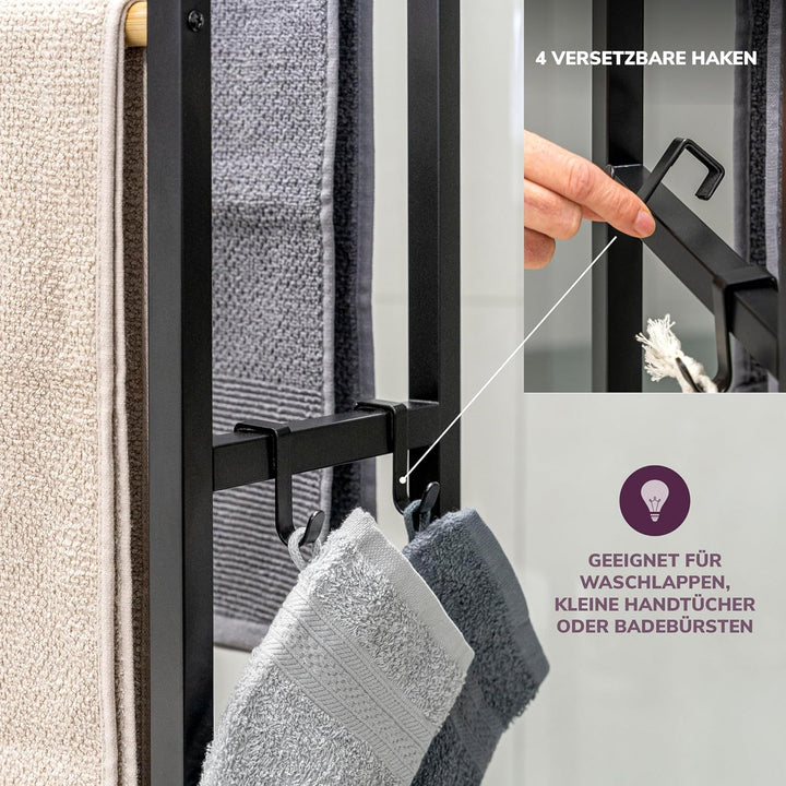 eluno Stand-Handtuchhalter aus Metall mit Bambus, extra grosser freistehender Handtuchständer für gr