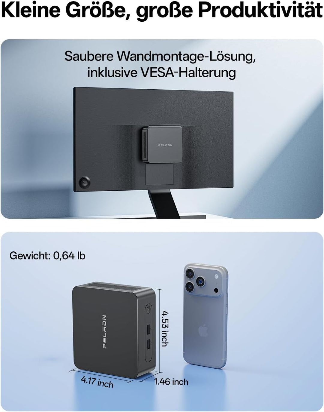 PELADN WI7 Business Mini PC, Intel 7505, 8GB LPDDR4, 256GB SSD | N100/N150-Alternative, SSD bis 4TB,