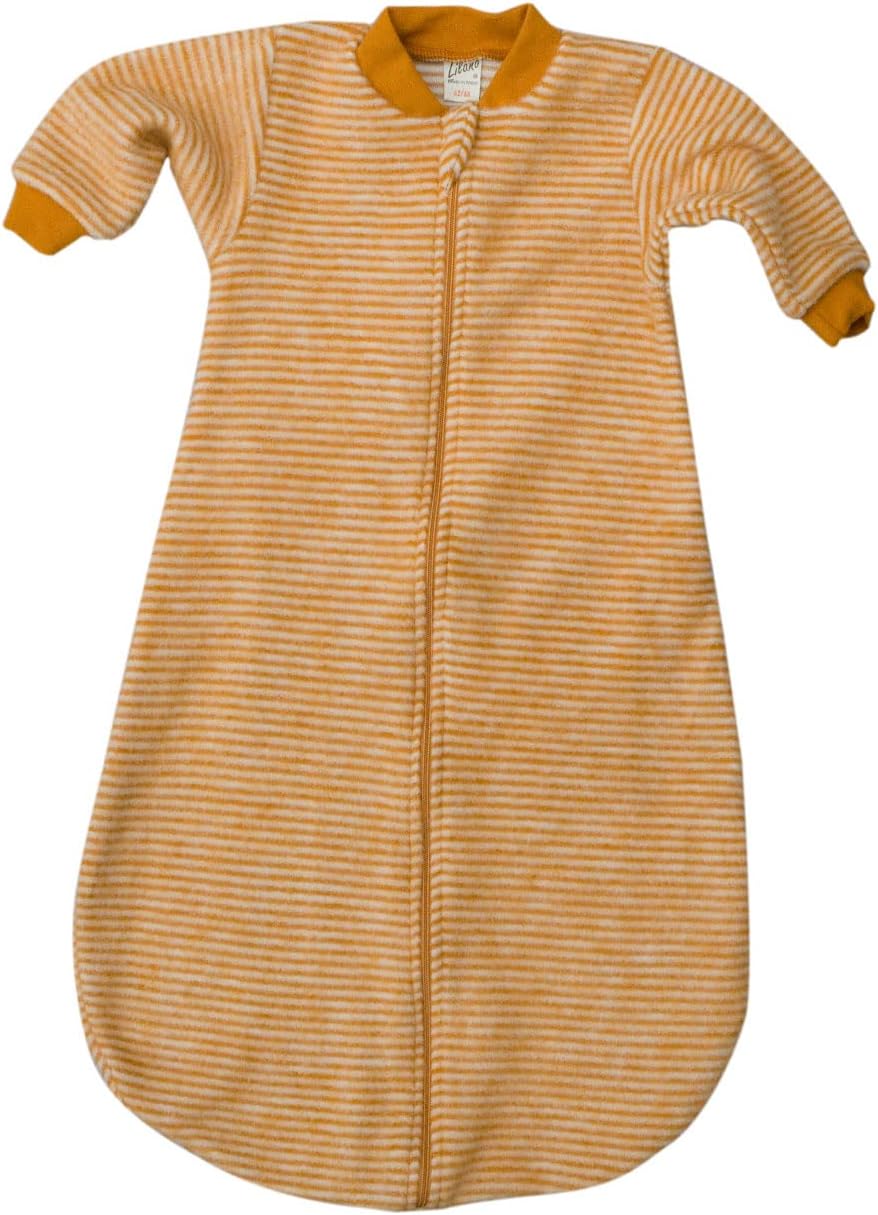 Lilano, Schlafstrampler Schlafsack Mit Arm, 100% Wollfrottee Flausch (kbT) Curry/Natur 62-68, Curry/