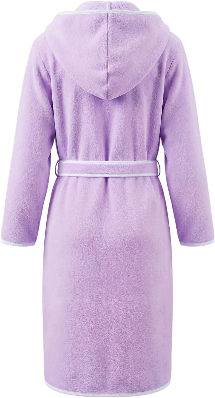 JiAmy Kinder Bademantel mit Kapuze Coral Fleece Leicht Morgenmantel mit Kontrastband Weich Saugfähig