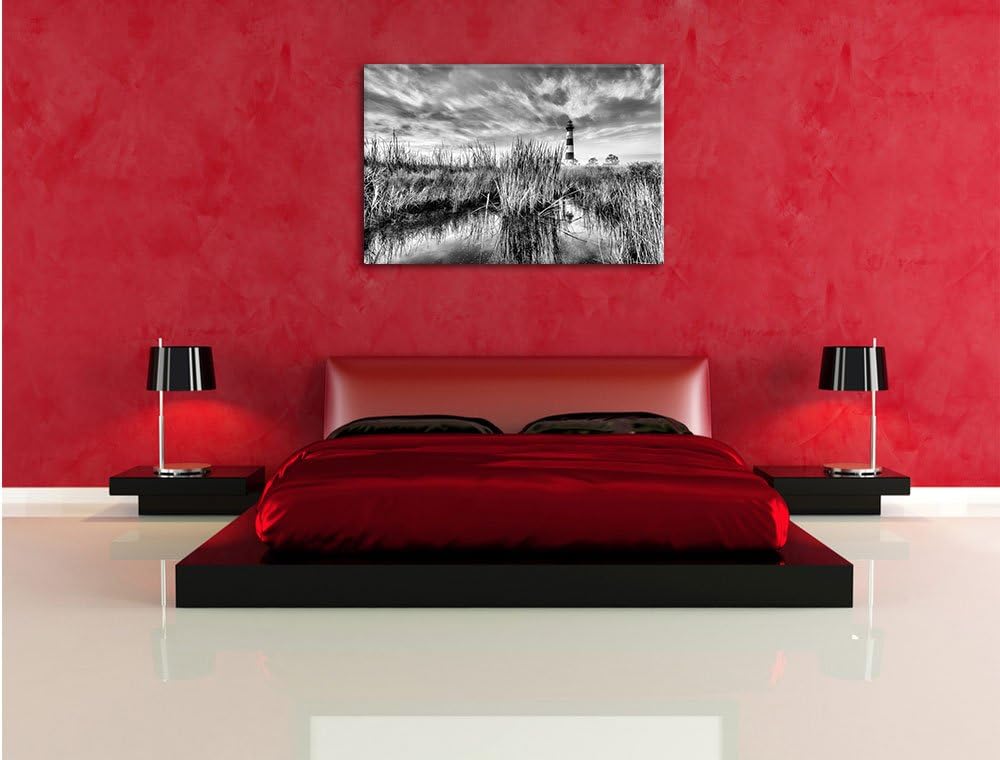 Monocrome, Leuchtturm, Format: 100x70 auf Leinwand, XXL riesige Bilder fertig gerahmt mit Keilrahmen