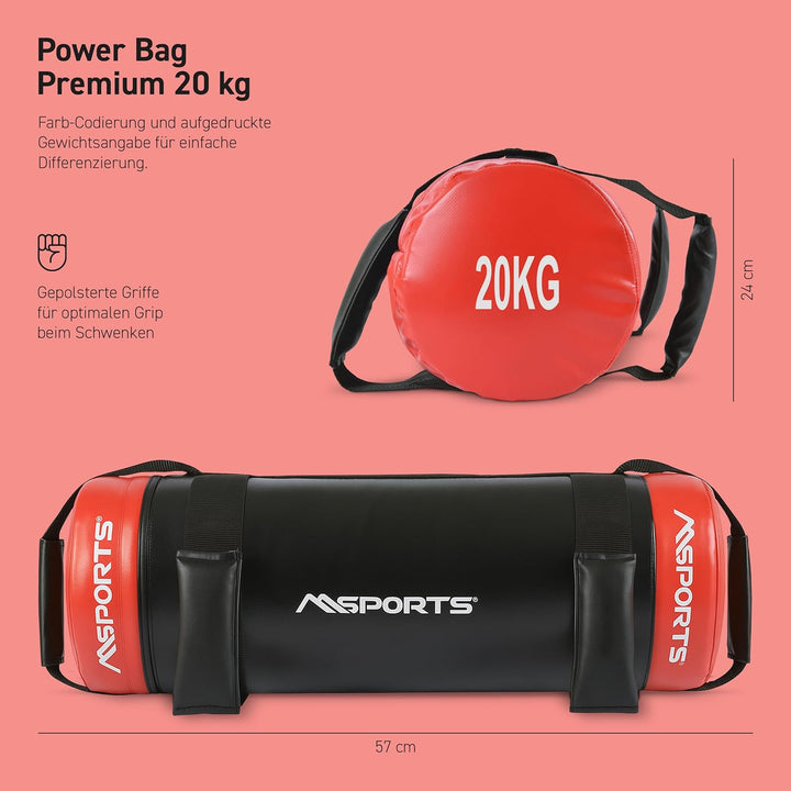 MSPORTS Power Bag Premium 5-30 kg Fitness Bag - Sandsack für Functional Fitness Gewichtssack 20