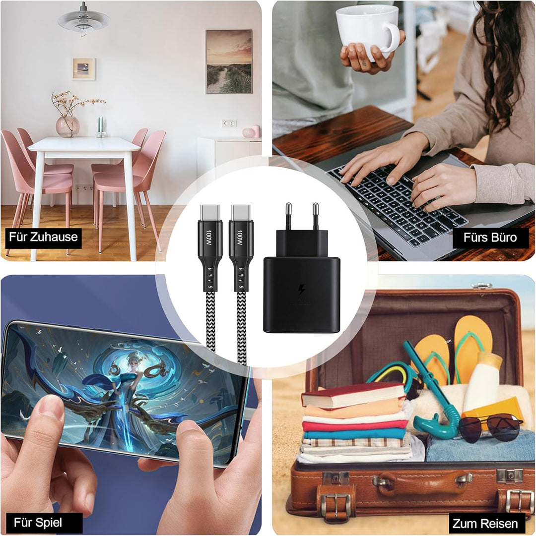 KAIMENGLONG 45W USB C Schnellladegerät Super Fast Netzteil Ladegerät mit 2m USB-C Nylon Ladekabel fü