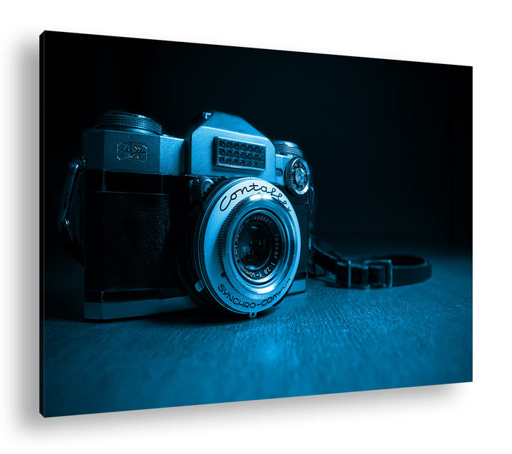 deyoli Altmodische Analogkamera Format 80x60 Effekt: Monocrome Blau als Leinwandbild, Motiv fertig g