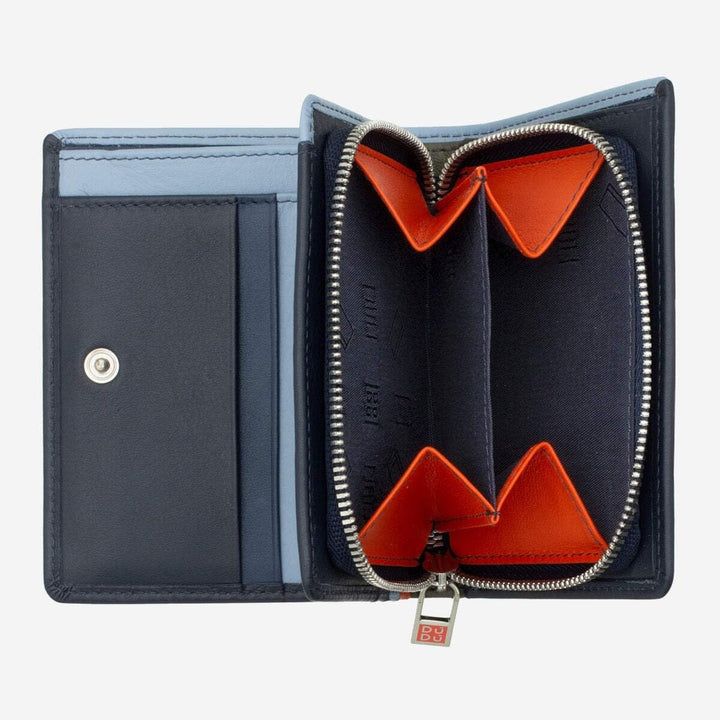 DuDu Kleine Damen-Brieftasche aus farbigem Leder mit Kartenfächern und Münzfach mit Reissverschluss