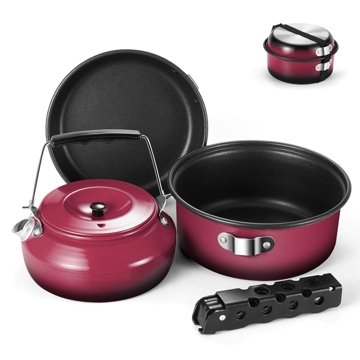 Odoland 5pcs Camping Geschirr Set, Antihaft-Leichtgewicht Topf Pfanne Kettle Set mit einem abnehmbar