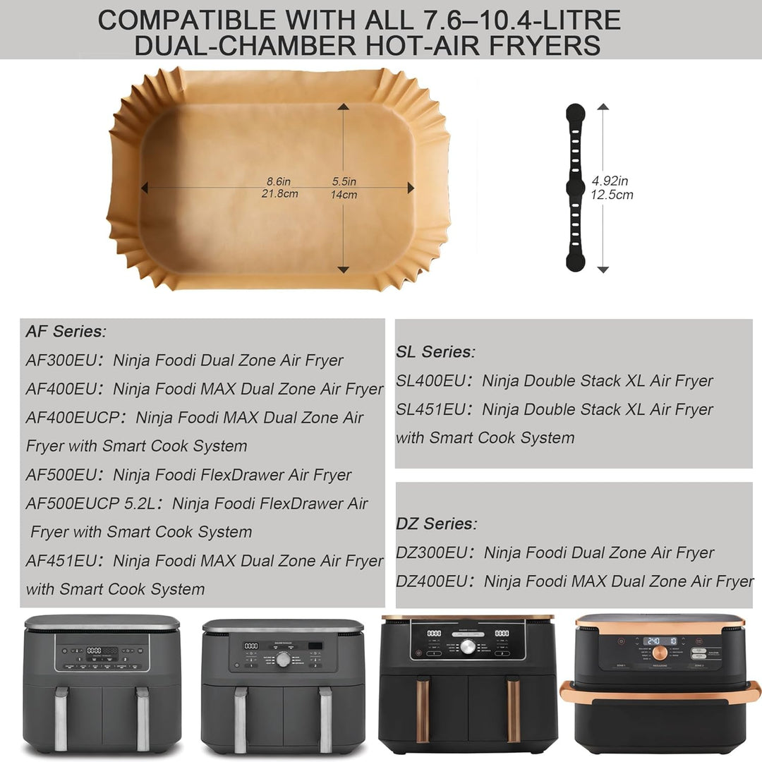 100 Stück Airfryer Backpapier+ 4 Stück Airfryer Silikon Magnete, THAKOI Heissluftfritteuse Zubehör N