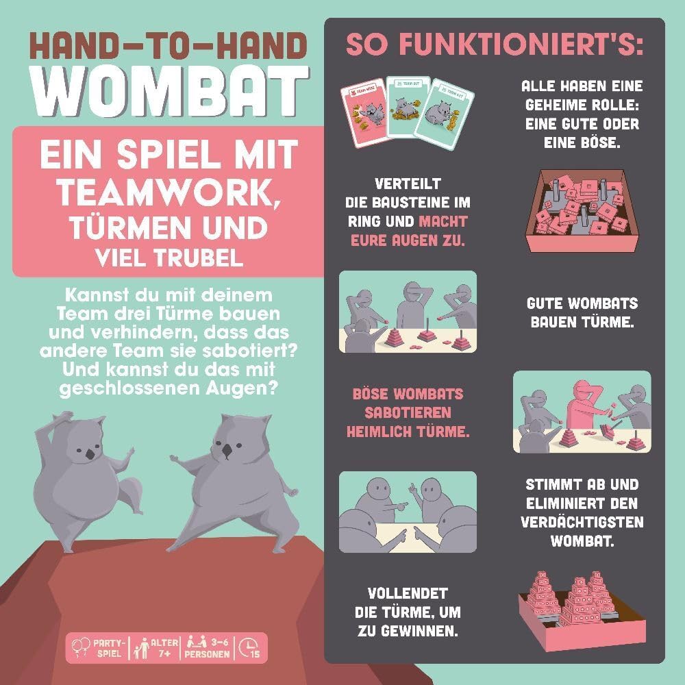 Exploding Kittens | Hand-to-Hand Wombat | Partyspiel | 3-6 Spieler | Ab 7+ Jahren | 15 Minuten | Deu