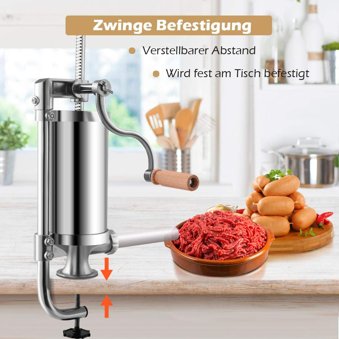 GOPLUS Wurstfüller aus Edelstahl, Wurstfüllmaschine Wurstmaschine Manuell, Wurstpress mit 4 verschie