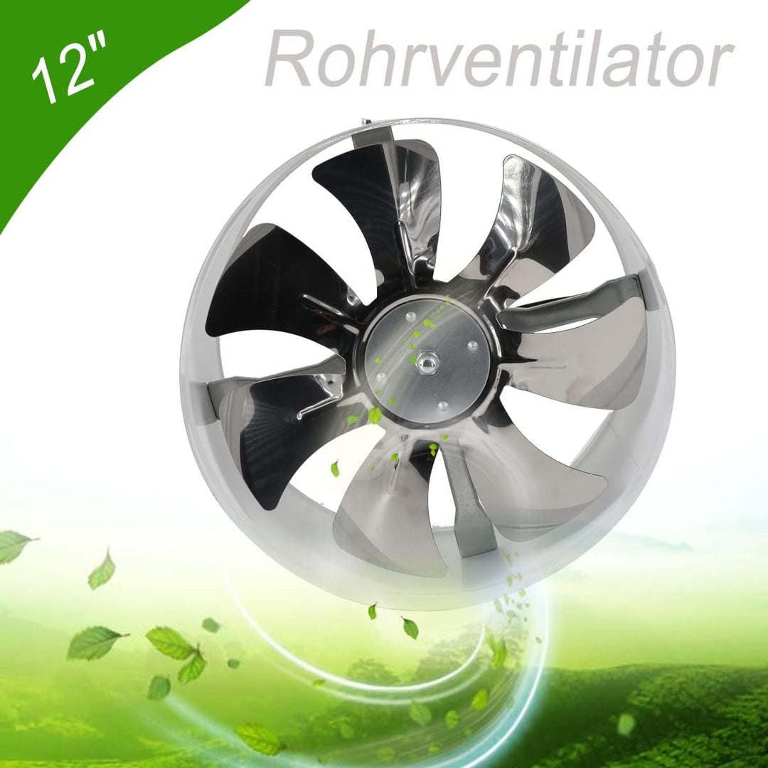 ECUTEE Rohrventilator 12" 300mm Abluftventilator Axiallüfter, Zuluft Abluft Lüfter Axialventilator I