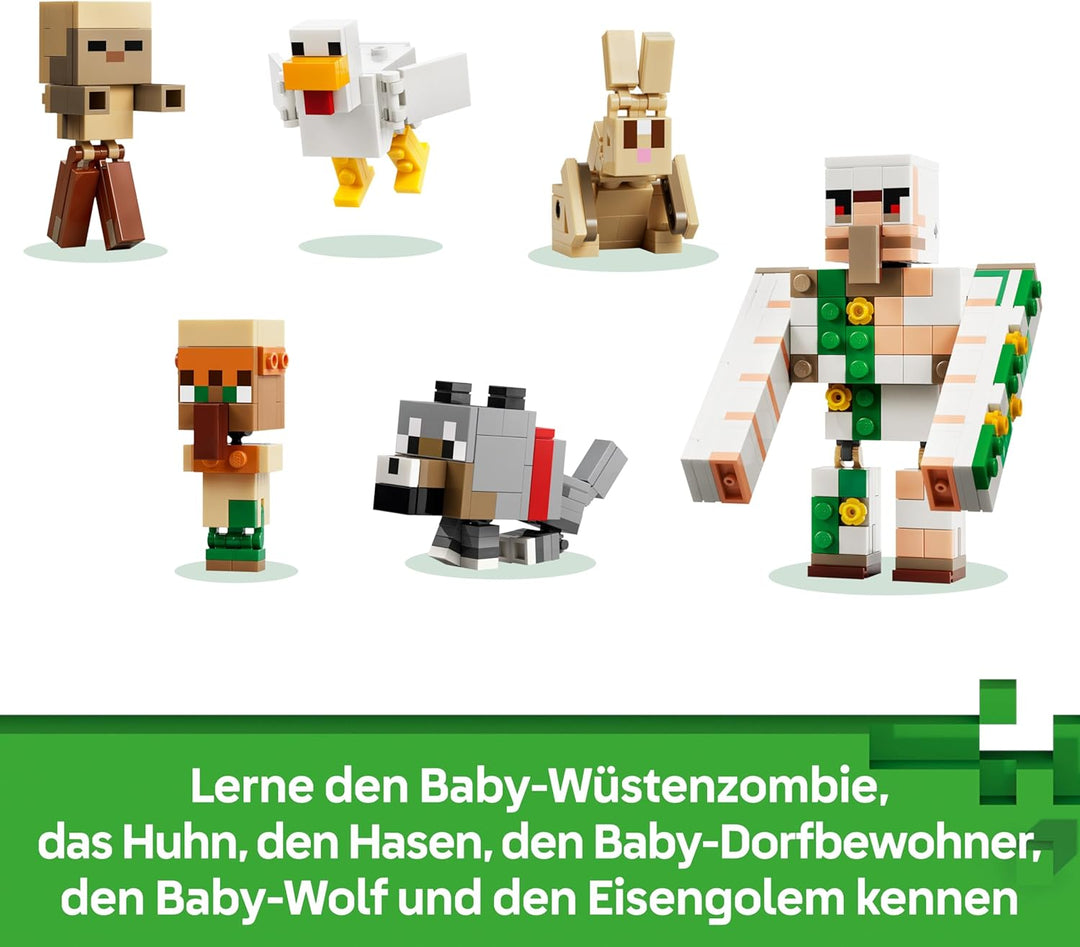 LEGO Minecraft Angriff des Hühnerreiters in der Wüste - Spielzeug mit 6 Figuren inkl. Eisengolem & B