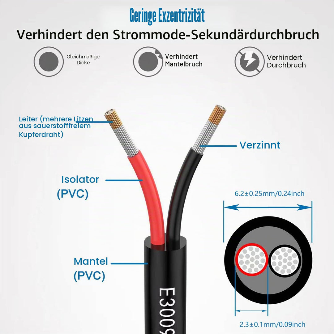 16awg 2×1,3mm² 10meter Elektrischer Kabel 2 adrig Verlängerungskabel UL2464 5V/12V/24V/300V Sauersto
