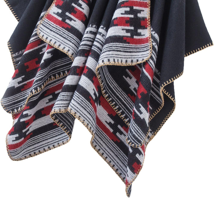 Damen Vintage Farbblocking Schal Wrap Open Front Poncho Übergrosse Winterdecke Elegant Cape Coat Ein