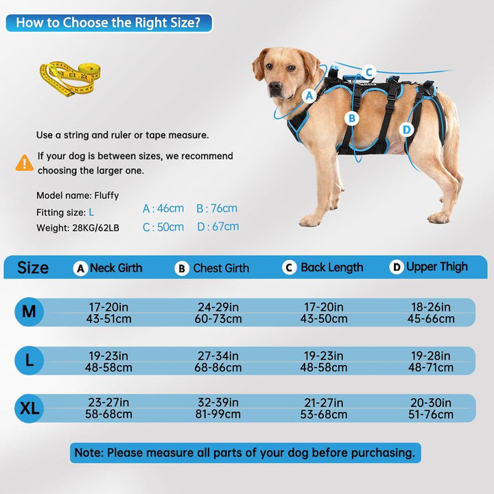 Hundelift-Geschirr für grosse Rüden - 2-in-1 abnehmbares Unterstützungsgeschirr für die Hinterbeine,