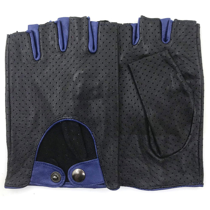 ZLUXURQ Herren-Lederhandschuhe Vollmaschige Fingerlose Halbfinger-Fahrhandschuhe Medium-9" Schwarz u
