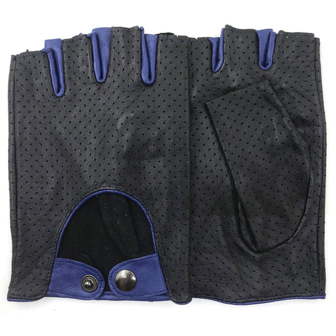 ZLUXURQ Herren-Lederhandschuhe Vollmaschige Fingerlose Halbfinger-Fahrhandschuhe Large-9.5" Schwarz