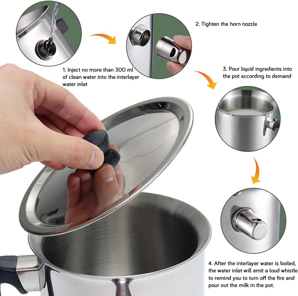 Milchtopf mit Deckel, 1.5L Milchtopf Induktion, Simmertopf Induktion, Doppelwandiger Simmertopf für