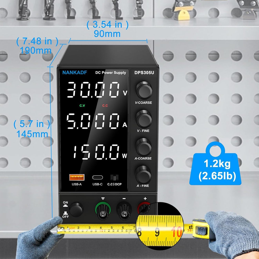 Labornetzgerät einstellbar 30V 5A, Variables DC-Netzteil mit USB-A/Typ-c-Schnellladeanschluss, hochp