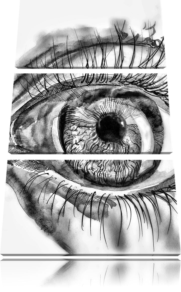 Pixxprint Monocrome, Grünes Auge 3-Teiler Leinwandbild 120x80 Bild auf Leinwand