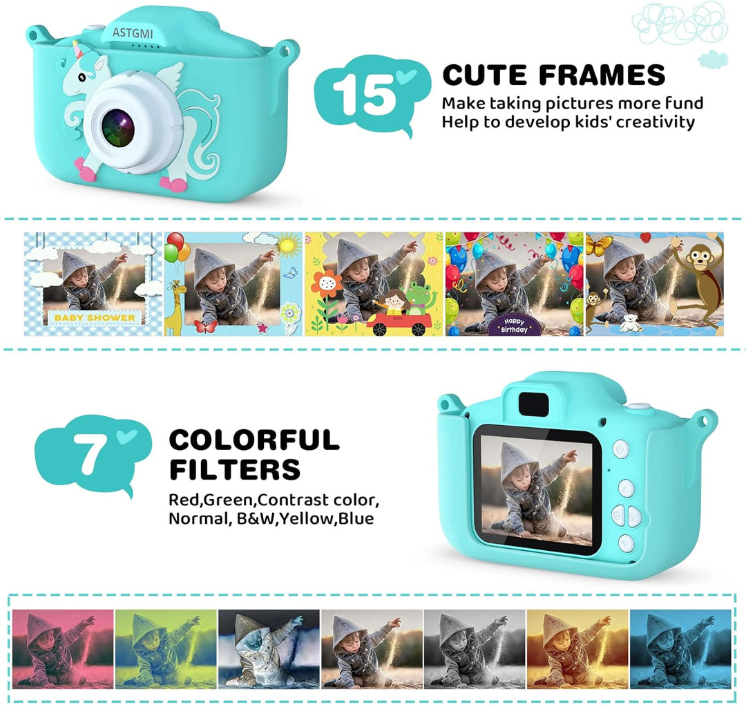 Kinder Kamera, 2.0”Display Digitalkamera ，Geschenke für 3 4 5 6 8 7 9 10 11 12Jahre Jungen und mädch