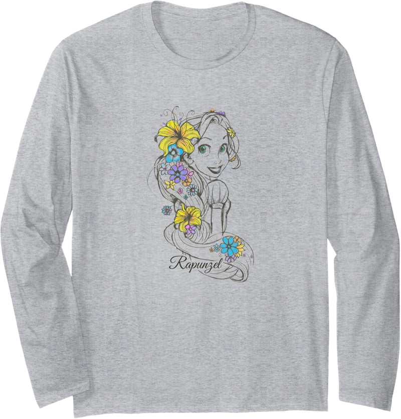 Disney Tangled Rapunzel Floral Sketch Portrait Langarmshirt