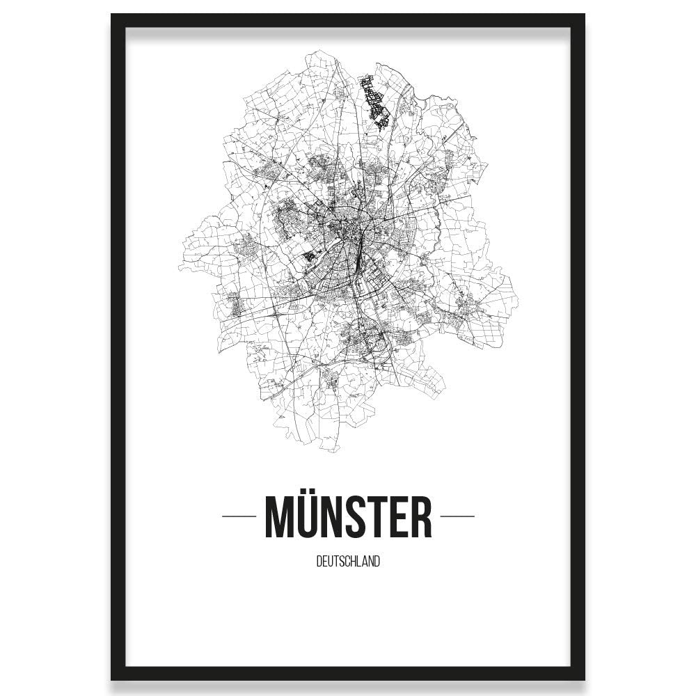 JUNIWORDS Stadtposter, Münster, Wähle eine Grösse, 40 x 60 cm, Poster mit Rahmen, Schrift B, Weiss 4