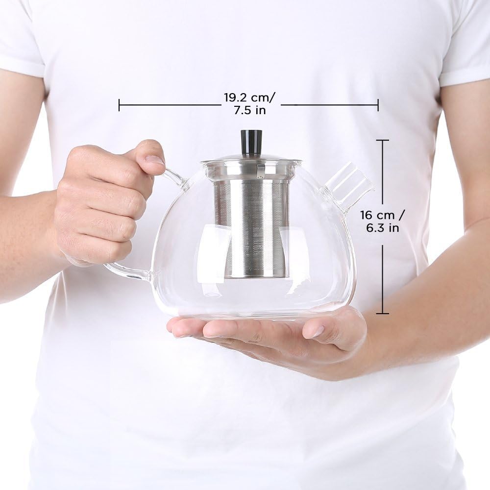 Ecooe 1.5L Teekanne mit Stövchen, Teekanne Glas und Teewärmer Edelstahl Silber 1500 ml, Silber 1500