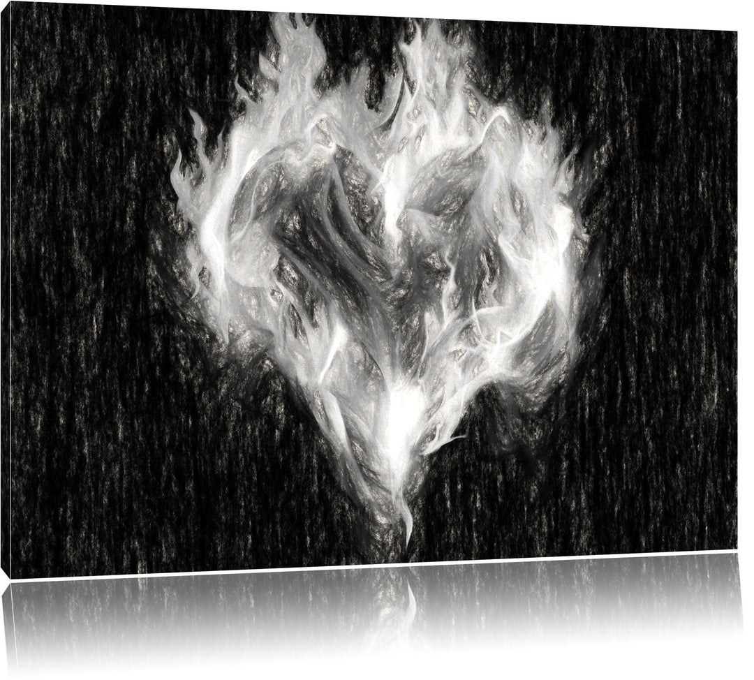 Pixxprint Dark - Herz aus Feuer und Wasser als Leinwandbild/Grösse: 100x70 cm/Wandbild/Kunstdruck/fe