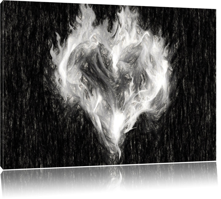 Pixxprint Dark - Herz aus Feuer und Wasser als Leinwandbild/Grösse: 100x70 cm/Wandbild/Kunstdruck/fe